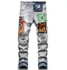 Tasarımcı Yığın Kot pençeli Mor Jean Erkekler Sıkıntılı Yırtık Sıska Nakış Kapitone Trendi Marka Vintage Pantol Mens kat ince sıska kot pantolon