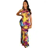 Casual Kleider 2023 Frauen Welle Paisley Print Ärmelloses Cut Out Zurück Meerjungfrau Bodenlangen Maxi Kleid Party Club Nacht Lange