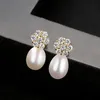 Français rétro fleur perle d'eau douce s925 argent boucles d'oreilles mode femmes sexy plaqué or 18 carats prune fleur boucles d'oreilles marque bijoux cadeau