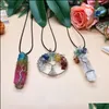 Pendanthalsband 3 stycken Tree Life Quartz Crystal Necklace Chakra Gemstone Copper Sier Wire Wrap Drop Delivery Syckelhängen Dh5fj