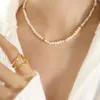 Choker Minar Classic Natural Freshwater Pearl Strand Beaded Necklace For Women 18K Gold Stainless Steel Beads Jewelry