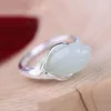 Clusterringen ingelegde natuurlijke hetian witte jade opening verstelbare ring Chinese retro magnolia bloem hanger vrouwelijk merk sieraden