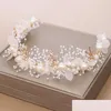 Headpieces Gold Flower Pearl Headband Tiara Crown Wedding Bridal Princess Headbands Hair Jewelry Crystal Accessories Bride Headdress Dhq3L