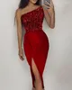 Casual Dresses Elegant Women's 2023 Summer Sexy Bandeau Contrast Sequin Split Thigh Plain Sleeveless Skinny Midi Party Dress