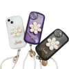 Luksusowe Pearl Cell Phone Case Chain Broad Back Counts Okłady uchwytu na telefon komórkowy Flower Transparent Apple dla iPhone'a 14 13 Pro Max plus 12 11 anty-kropel