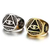 Bandringar 316L Rostfritt stål Mens Illuminati The Allseeingeye Pyramid Eye of Providence Symbol Religious Ring for Hip Hop Jewelry Dhde7