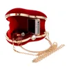 HBP Red Heart Design Women Clutch Small Diamonds Golden Velvet Evening Bags Party Wedding Handväskor Väska för kvinna