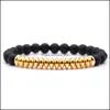 Beaded Strands 10Pc/Set Black Men 8Mm Beads Bracelet Set For Women Healing Energy Bracelets Handmade Jewelry Drop Delivery Dhjtv