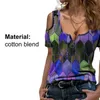 Magliette da donna Sexy Moda donna Casual Spalle fredde Manica corta Stampa geometrica vintage Cerniera Scollo a V Maglietta estiva T-shirt