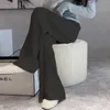 Calça feminina capris listra malha de perna larga espessada outono e inverno na cintura alta slim vertical casual longa calça suéterpantes