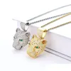 Pendant Necklaces Iced Out Green Eye Leopard Head Necklace For Women Bling Cz Zirconia Animal Gold Sier Chains Hip Hop Rapper Jewelr Dhznd