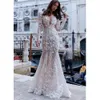 Stylish Bohemian Mermaid Lace Wedding Dresses V Neck Long Sleeves Bridal Gowns Sweep Train Plus Size Boho Vestido De Novia