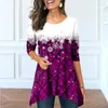 Blusas femininas de Natal Blusa da blusa da estampa xadrez de flocos de neve feminino Crew pescoço solto tops irregulares Pullover Spring outono de manga longa camisetas de escritório