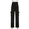 Women's Jeans 2023 European And American Style Overalls Trousers Motorcycle Wind Hollow Metal Buckle Pocket Straight Women