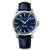 New Aqua Terra 150m Blue Dial 231 13 39 21 03 001 Miyota 8125 Automatisk herrklocka stålfodral Blue Leather Strap Gents Watches HEL271S