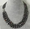 Chaînes 3Rows 7-8MM Collier de perles d'eau douce baroques noires naturelles 17-19 ''