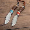 Kampanj G7202 Damscus Fixat bladjakt Kniv Drop Point Blade Deer Hornhandtag utomhus camping Vandring Fiskejakt Överlevnad Raka knivar Läder Mantel