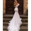 2023 Apliques de renda vestidos de noiva Mermaid vestidos de noiva Sweep of the ombro vestidos de festa de ervas daninhas