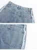 Damskie Plus Size Pants Eam High talia Blue Burrs Street Długie dżinsy na nogi luźne kobiety spodnie moda wiosna jesień 2023 1DE7583 230306