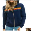 Damen Hoodies Sweatshirts Zipup Jacke Frauen Regenbogen Streifen Spleißen Langarm Casual Slim Mit Kapuze Herbst Mode Europeusa Sty Dhyai