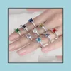 Bagues de cluster Square Zicron Bague Sier Plaqué Fantasy Colorf Amitié Patery Bijoux Cadeau Dames Fille Taille 5 6 7 8 9 10 Dro Dhnah