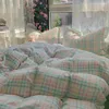 Bedding Sets Cream Ice Plaid Double-Layer Yarn Four-Piece Set All Cotton Pure Quilt Cover Bed Sheet