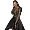 Black High Low Prom Dresses Lace Top Satin Skirt Party Gown For Special Occassion Square Neck Long Sleeve Vestidos De Soiree 326 326