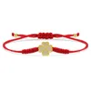 Braccialetti con ciondoli Cristallo bianco con zirconi cubici Bracciale con trifoglio a quattro cuori adorabile Donna con nodo fortunato tibetano Regalo di gioielli fatti a mano con cordino rosso