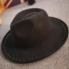 Stingy Brim Hats Wool Fedora Hat Hawkins Felt Cap Wide Ladies Black Feminino Pearl Women Jazz Godfather Sombreros