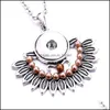 Pendant Necklaces Fahion Retro Sier Snap Button Jewelry Acrylic Pearl Paved Feather Charms 18Mm Snaps Buttons Necklace For Women Noo Dhb9L