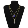 Hänghalsband Herrens egyptiska Ankh -nyckelnyckelhalsband Set Bling Iced Out Cross Mini Gemstone Gold Sier Chain for Women Hip Hop J Dhadx