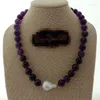 Kedjor Vackra 19 "White Keshi Pearl 12mm Purple Crystal Necklace