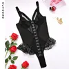 Sexy Set ECTOOKO Ruffled Lace Bodysuit Lingerie See Through Fitness Crotchless Body Embroidery Erotic Costumes Sleepwear 230307