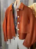 Jackets femininos LaUtaro Spring Autumn Orange laranja preta preta solta jaqueta de couro Faux Buttons Rounway Luxury Designer Roupos Moda 230307