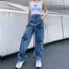 Dżinsy damskie Koreańska moda Y2K Summer Vintage mama kobieta długie spodnie kowboj żeńska luźna streetwear motylki