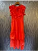 Casual Dresses 2023 Summer Long Dress High Quality Women Sexig Cross String Ruffle Flower Red Yellow Blue Maxi Party