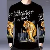 Męskie koszule T SHIRTS MARN I Autumn Casual 3D Tiger Print Długie rękawy okrągły szyjka T-shirt moda All-Match Wygodne dno