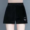 Shorts pour femmes grande taille femmes hiver chaud doré velours polaire taille haute solide décontracté tout Match poches pantalon Femme R75