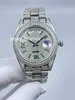 plein de diamants hommes montre boîtier en argent 41mm chiffres romains bleu / vert président bracelet automatique mécanique brillant Ice out montre-bracelet