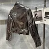 Женские куртки Prefply 2023 Весеннее прибытие с длинным рукавом выключить воротник Zipper Zipper Bright Faux Leather Jacket Women PU PU GH359 230307