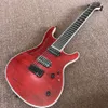 Custom 7-Strings Red Flame Maple Top Electric Guitar One Piece Body Black Hardware