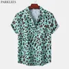 Men's Casual Shirts Sexy Leopard Print Mens Hawaiian Summer Short Seleeve Quick Dry Beach Men Holiday Aloha Rock Party 230306