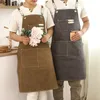 Aprons Fashion Unisex Work For Men Canvas Black Adjustable Cooking Kitchen Woman With Tool Pockets 230307