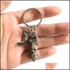 Keychains Lanyards Alloy Crescent Moon Charms Keychain Natural Stone Hexagonal Column Couple Keyrings Women Rose Quartz Key Chains Dhbfl