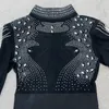 Lässige Kleider 2023 Frauen Langarm Kristall Mesh Diamant verziert, figurbetontes Kleid Sexy Abend Durchsichtig Outfits Nachtclub Party Vesti