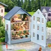 Doll House Acessórios Diy Wooden Miniature Building Kit Doll Casas com móveis Light Molan Casa Dollhouse Toys feitos artesanais para meninas presentes de Natal 230307