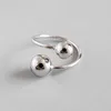 Cluster Rings Simple % 925 Sterling Silver Double Ball Rings For Women Accessaries Trendy Opening Adjustable Ring Female 925 Jewelry G230228 G230307
