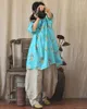 Camicette da donna Camicetta lunga in ramie stampata ampia da donna Top da donna con stampa vintage in stile cinese femminile