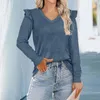 Women's Blouses T-shirt Top V Neck Flying Shoulder Lady Blouse Long Sleeves Women Fall Winter Solid Color Slim Pullover Camisetas