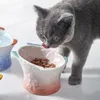 Dog Bowls Feeders Cute Cat Ceramic Food Bowl Pet High Foot Eating Drinking Feeding Small Water Fish Shape Cats Dish 230307